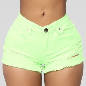 💕SOLD💕 FN High Rise Denim Shorts - Neon Green